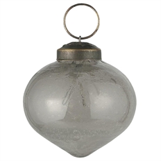 Julekugle løgformet i bubbled glas i farven grå H:5,4 Ø:5,2cm fra Ib Laursen