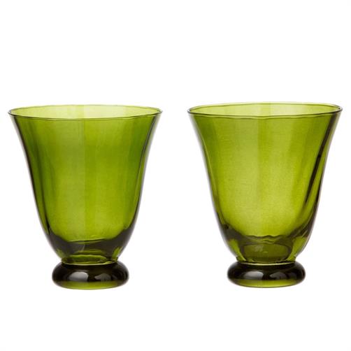 vandglas fra bungalow i grøn farve